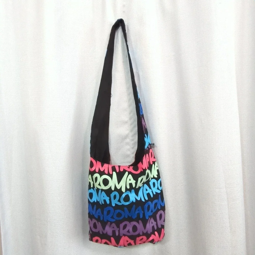 Robin Ruth City Bag Roma Rome Canvas Hobo Tote Bag Black Rainbow‎